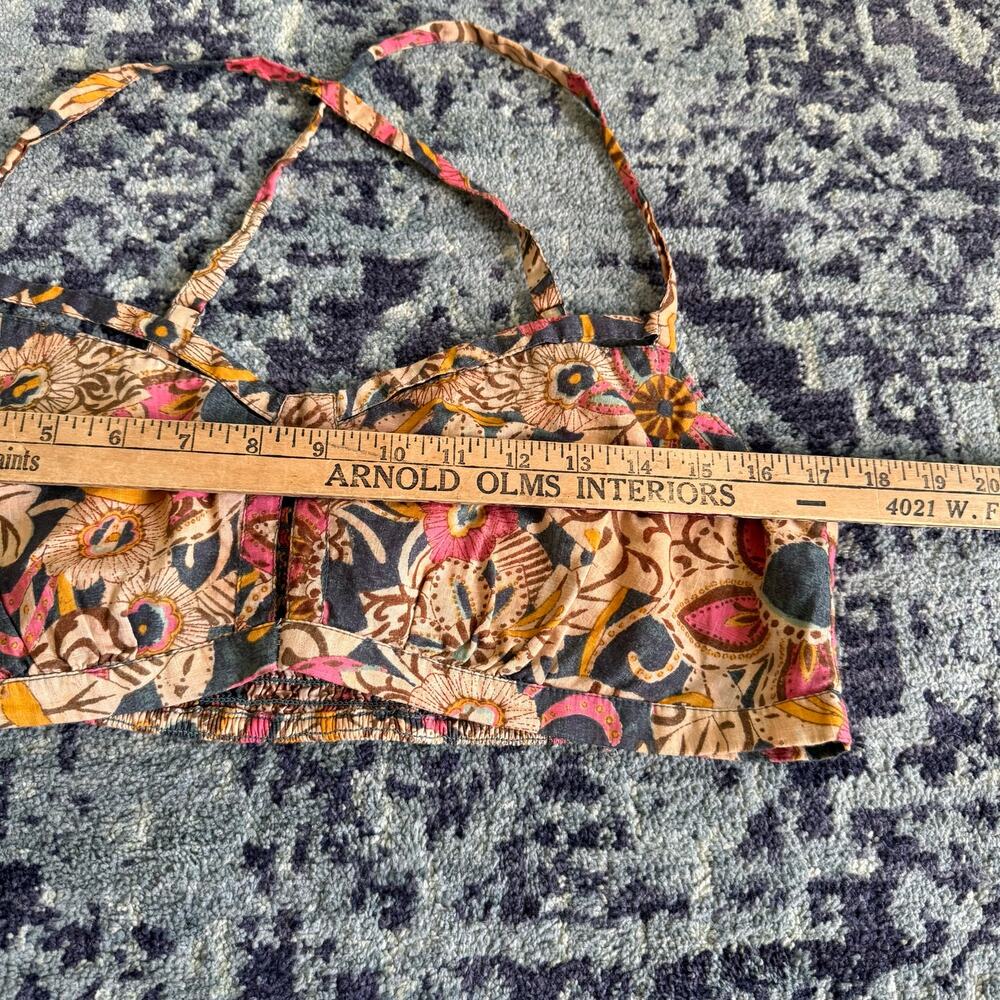 Anthropologie Pilcro | Bohemian Floral Summer Cotton Preppy Surf Bra Top Cutouts - Picture 5 of 10